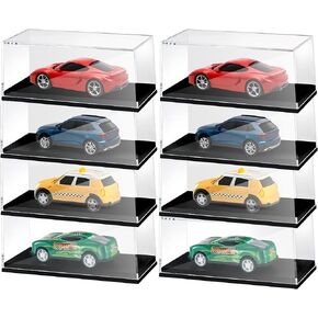 4 PCS حالة عرض واضحة للعجلات الساخنة ، تخزين سيارة للألعاب لسيارات Diecast 1/64 ، مربع عرض أكريليك قابل للتكديس مع قاعدة سوداء ، علبة عرض صغيرة لصندوق الثقاب ، سيارات طراز محلية