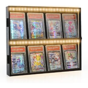 Led Card Display Frame Compatible with Pokemon Cards,2-Tier Wall Mount Led Trading Card Storage with Anti-Slip Card Supporters,Display Case for Graded Card, Baseball Card, PSA, Sports Card