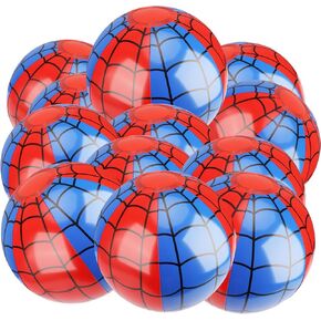 12pcs Spider Web Beach Balls, PVC Material Inflatable Blue and Red Beach Balls Water Toys for Kids Party Outdoor Activity Summer Pool Game Supplies