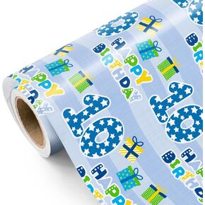 WRAPAHOLIC 1st Birthday Wrapping Paper - Mini Roll - 17 Inch X 33 Feet - Blue Happy Birthday with Gift Box Design for Boys Kids, Baby Shower, Party, Holiday