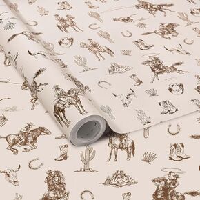 Bolsome Western Cowboy Wrapping Paper Roll-17 Inches X 33 Feet -Brown Wild Horses Cowboy Boots Hat Cactus Printed Gift Wrap Paper for Birthday Party Baby Shower DIY Craft Supplies