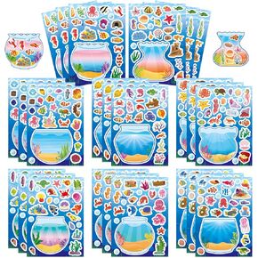 24 Sheets Summer Make a Face Sticker for Kids, Hawaii Tropical Pool Beach Stickers, Make Your Own Sticker with Pineapple Flamingo Beverage, Summer Holiday Party Favors