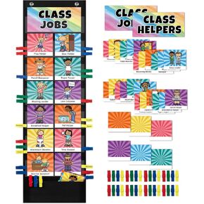 Jobs Pocket Chart with 47 Cards for Classroom, Class Management Helpers Black Chart for Preschool Elementary Homeschool, Teachers Must Haves Educational Supplies for Students