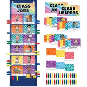 مخطط جيب الوظائف مع 47 بطاقة للفصول الدراسية ، مساعدون إدارة الفصل الدراسي الرسم البياني الأسود لمدرسة مرحلة ما قبل المدرسة الابتدائية ، يجب على المعلمين أن يحصلوا على اللوازم التعليمية للطلاب in Kuwait