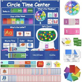 لعبة Circle Time Learning Center-Montessori Toy لـ 3 4 4 سنوات تقويم مخطط الجيب ، مجموعة تقويم التعلم ، الأبجدية ، رقم العد ، اللون ، مخطط جيب تقويم الفصول الدراسية لمستلزمات المدرسة المنزلية