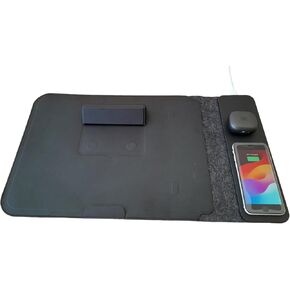 4 in 1 Laptop Sleeve with Wireless Charging 13"-17" Slim-Flexible Case, Mousepad, Surface Mat. Charge 2 Devices at Once USB-C Port, Compatible with MacBook air, Earbuds/iPhone/Android (032)