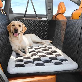 Dog Car Seat Cover for Back Seat, Plaid Backseat Pet Bed Mat, Non-Slip Travel Dog Bed for Backseat Extenders, 24.8" x 54", Grey