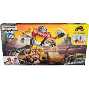 Monster Jam Smash & Bash Smash Bot Playset with Launcher, Exclusive 1:64 Scale Monster Truck, 15-Inch Repairable Robot, Kids Toys for Boy and Girls Ages 3 and up
