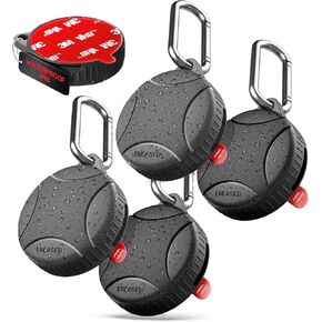 ENCASED 4 Pack Waterproof Airtag Keychain Holder (IPX8) Case for Apple Air Tag Holder Military-Grade Drop/Shockproof, Protective Screw-down Cover (Black/Blue)