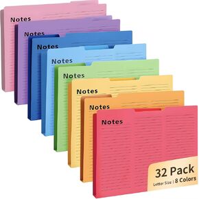 32PCS Colored File Folders, Notes Tabbed File Folders, File folders with tabs, Letter Size Lined, 1/3 Cut, 11.5 x 9.6 Inch, 8 Colors Document Storage for Home Office