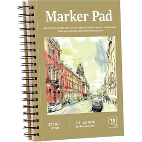 70 Sheets Hardcover Marker Paper Pad, 7.6x10in Alcohol Marker Paper Sketch Pad, 122lb/200gsm Heavyweight Spiral Sketch Book, Painting Coloring Drawing Paper for Beginners Artists Ideal Gift