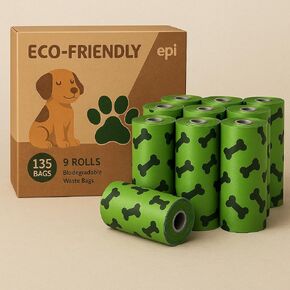 Dog or Cat Poop Bags, 135 Count (9 Rolls) 100% Biodegradable Bags.