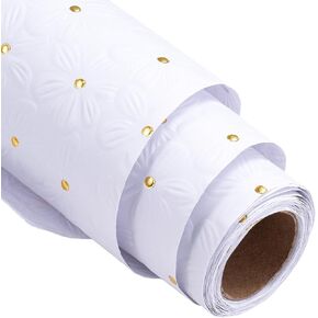 RUSPEPA White Wrapping Paper Roll, Mini Roll, Flower with Gold Dot Design Perfect for Wedding, Birthday, Anniversary, Bridal Shower, 17 Inches x 16.4 Feet