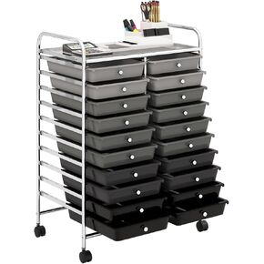 LDAILY 20-Drawer Rolling Storage Cart, Multipurpose Rolling Storage Cart, Storage Organizer on Wheels, Durable Metal Frame, Scrapbook Paper Tools, Suitable for Office School (Black)