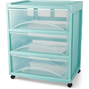 3-Drawer Rolling Storage Cart with Clear Fronts – Mobile Organizer for Office & Home, Mint Finish