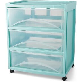 3 Drawer Wide Plastic Drawers Storage Cart Organizer - Portable with Wheels for Kitchen,Bathroom Dorm Bedroom,Office & Bedroom Storage - Durable Multipurpose Utility Cart (Green)