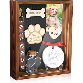 Chunful Pet Memorial Gift Dog Shadow Box Picture Frame with Clay Pet Paw Heart Glass Bottle Wooden Decorations Kit Keepsake Gift for Loss of Dog Death Sympathy Remembrance Display Case