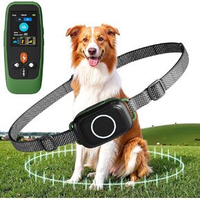 4-in-1 Wireless Dog Fence System Electric Dog Fence with Training Collar & Anti-Bark Collar | Real-Time Pet Status Display | Portable Waterproof Outdoor Pet Containment System