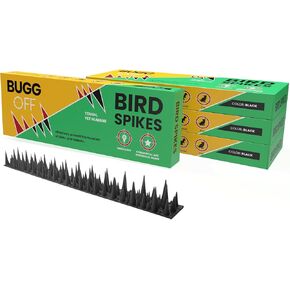 Buggoff - مسامير بلاستيكية بلاستيكية بلاستيكية ، نمط سبايك فريد من نوعه يكرد الحمام المزعج ، السناجب ، الراكون. تثبيت على الأسوار والبوابات والأسطح والجدران والمزيد! (62 قدم)