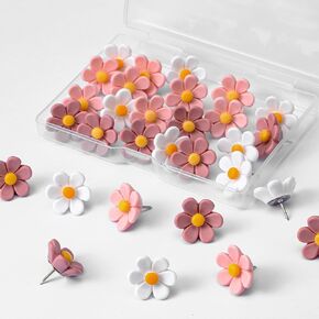 30 Pcs Cute Push Pins for Corkboard Flower Pink Push Pins 3 Colors Floral Pin Decorative Thumb Tacks for Bulletin Board Office Decor Hanging Photo Poster Wall