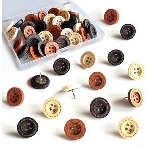 30 pcs - Vintage Wooden Pins,Decorative Push Pins, Cute Button Studs for Bulletin Boards, Cork Boards and Walls (30Pcs - Buttons)