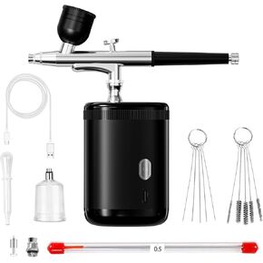 Airbrush Sets Handheld Spray Paint Gun 0.3/0.5mm Nozzle,Rechargeable Cordless Spray Gun kit, with 48PSI Compressed air Brush,for Art, Color Spraying, Cake Decoration, Tattoo, Models, Makeup(Black)