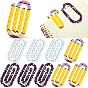 9 Pcs Jumbo Teacher Acrylic Paper Clips Back to School Teacher Appreciation Gift 4 Inch Paperclip Bookmark Gift Set for Book Lovers, Back to School Supplies (Pencil,Notebook,Paper)