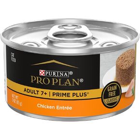 Purina Pro Plan Grain Free Senior Wet Cat Food Pate, SENIOR Adult 7+ Prime Plus Chicken Entree - (Pack of 24) 3 oz. Pull-Top Cans