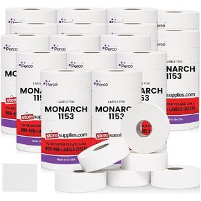 Perco Labels for Monarch 1153 Three-Line Pricing Gun, White 1 Sleeve - 6,000 Price Marking Labels