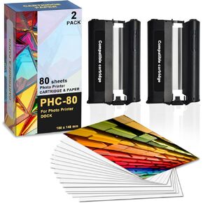 تعبئة خرطوشة وورق صور وورق صور متوافق مع PDC -80 PACK PACK لطابعة PD460 (ورقة صور 4x6)