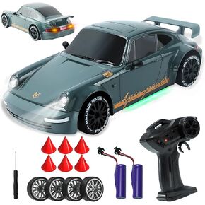 SANCO 1:20 RC Drift Car - 2.4G Drifting Car with Dual Tire System & LED Lights, 20+KM/H, 50-Minute Playtime, Racing Toy Remote Control for Adults Boys Girls 2pcs Rechargeable Batteries （Black）