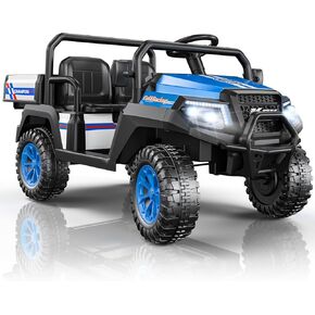 R8 12V Ride on Car, 2-Seater Electric Car for Big Kids, 4-Wheel Suspension w/Remote Control, Pickup Trunk Bed, Extra Shovel, Battery Indication, 2 Speeds, Music, Wireless, LED Lights