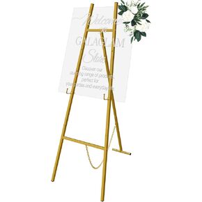 Gold Easel Stand for Signs, Metal Decorative Easels for Wedding Heavy Sign Posters Home Display Painting, Artist Easel for Painting Canvas
