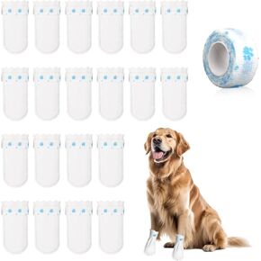 20pcs Disposable Dog Booties, Paw Protectors Boot with Self-Adhesive Bandage Puppy Feet Covers Paw Protection for Cats Foot Paw Wound Recovery Pet Shoes Supplies Accessories for 7.5-15kg Dogs