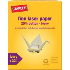 Staples 25% Cotton Fine Laser Paper. Ivory
