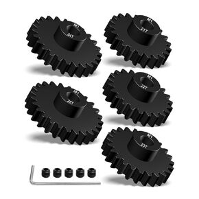 21T 22T 23T 24T 25T 5mm Metal Steel M1 Pinion Gear Sets Fit for 1/10 RC Brushless Brush Motor, Pitch Gears with Hex Key, 5 Pack