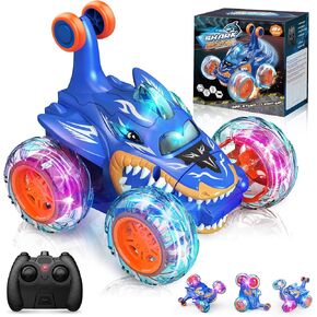 RC Car Toys for Boys 3+: Shark Remote Control Cars for 4 5 6 7 8 9 10 Year Old Boy Gifts 360°Rolling Twister with Lights Cool Outdoor Toy Birthday Gift for Kids Age 4-8 Toddler Monster Truck