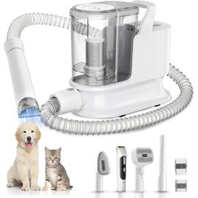 Dog Grooming Kit & Dog Grooming Vacuum, 12Kpa Suction Pet Vacuum Grooming Kit with Low Noise, 3 Suction Mode, 2L Capacity, 5 Pet Grooming Tools for Shedding Cat Hair, Home Cleaning
