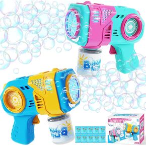 Bubble Gun for Kids 2 Packs, Led Lights Bubble Machine Blaster Blower with Solution, 10-Hole Bubble Maker for Toddlers Ages 3 4 5 6 7 8 Birthday Party Favor Outdoor Easter, Toys for Boys & Girls