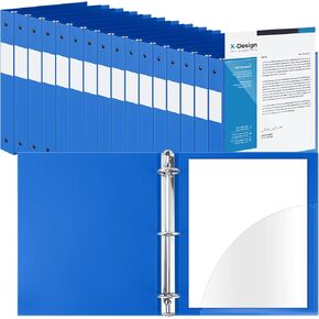 Henoyso 16 Pcs 2 Inch 3 Ring Binder with Clear Cover Plastic Flexible Fit Letter Size 8.5" x 11" Paper Holds 100 Sheets Versatile Binders for School Office Home, 1 Pocket(Blue)