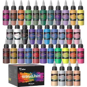 Colima Airbrush Paint – 36 Colors, Opaque & Brilliant | Ready-to-Spray Water-Based Acrylic Paint Set for Metal, Plastic Models, Canvas & Wood – Perfect for Artists Beginners & Hobbyists-30ml/OZ