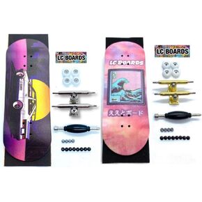 LC Boards Fingerboard - LOT of 2 Completes 86/Wave 98x34 Pro Fingerboards for Kids Ages 8 and Up, Includes Hardware Kit and Sticky Foam Grip Tape