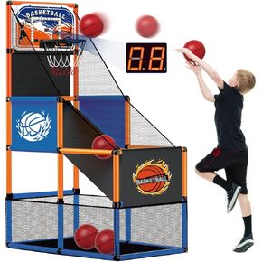 Arcade Basketball Game Set for Kids 3-12 – Indoor & Outdoor Basketball Hoop with 4 Balls, Adjustable Height, LED Scoring, Air Pump & Storage – Fun Sports Toy for Boys & Girls Ages 4-8, 8-12