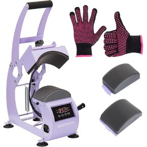 Heat Press, Precise Temp/Timer Control, 6.54"x3.84"Curved Heat Plate, 2 Hat Pad, Hat Stretcher, Safety Base, Glove, Hat Press Heat Machine for Caps, Sublimation, Vinyl, Heat Transfer