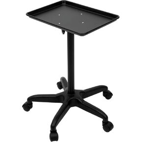 Professional Mobile Salon Cart on Wheels, Adjustable Rolling Trolley with Large Removable Tray for Hairdressing, Tattoo Artist, Spa & Beauty Supplies (Black)