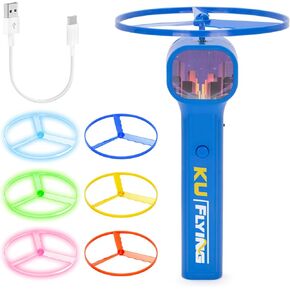 Funisfun Electric Disc Launcher مع 6 مغازل طيران ، توهج قابل لإعادة الشحن في القرص المظلم ، ألعاب متعة في الهواء الطلق للبالغين والأطفال