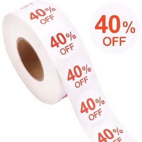 1000pcs Stickers, 1 Inch Self-Adhesive Percent Off Tag Stickers Sign for Garage Yard Retail Sale Supplies