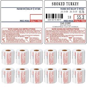 LST8040 Printing Scale Label 58 x 60 mm,12 Rolls Per Case for CAS Digital Scale | UPC Safe Handling | CAS lp 1000 | 500 Labels for Scales