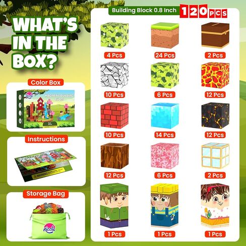 RICCLE Magnetic Blocks for Kids - 120 PCS Build Magnetic Building Blocks Toddler STEM Sensory Outdoor Toys for 3+ Year Old Boys & Girls, Educational & Learning Toys for Ages 4-12 in Saudi Arabia
