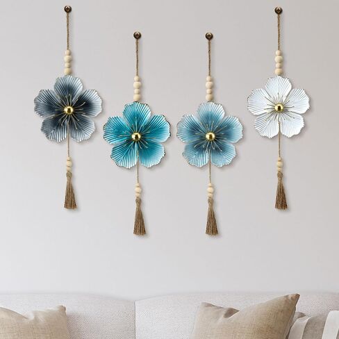 Tandefio 4 Pcs Large Metal Flower Wall Art Decor 21.7 Inch Rustic Modern Floral Sculpture Hanging Wall Decor Wall Art Gift Hanging Room Decor for Living Bedroom Girls Mom in Saudi Arabia
